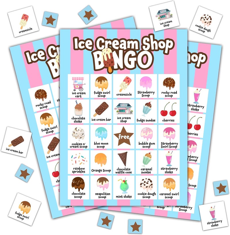 Disfuco Summer Party Games - Ice Cream Bingo Cards for Adults, Baby Shower Games, 24 Players - Image 1
